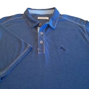 Tommy Bahama Men's Polo Shirt Blue Marlin Logo Palmetto Tencel Textured XL